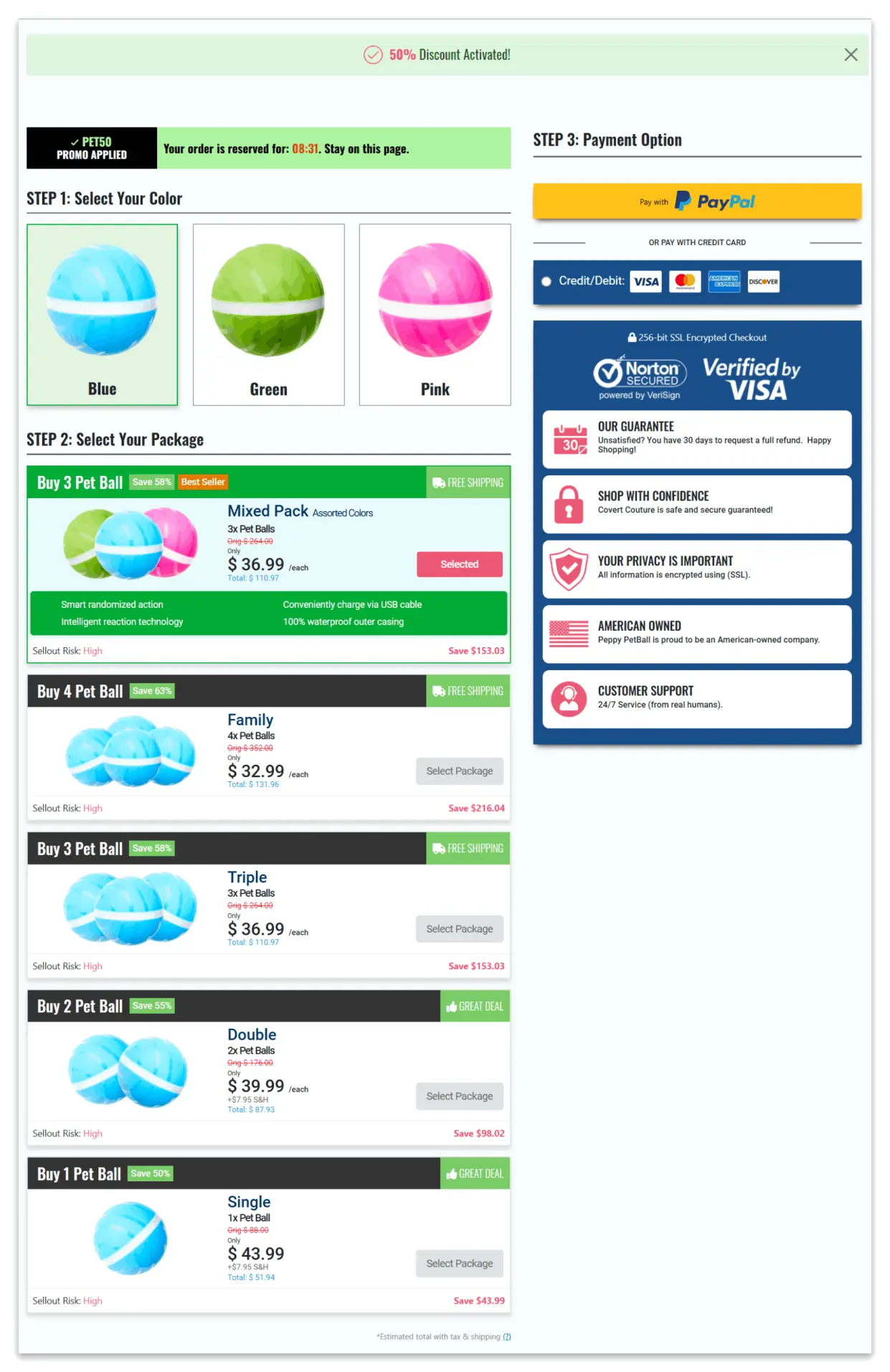Peppy Pet Ball Secure Checkout Page